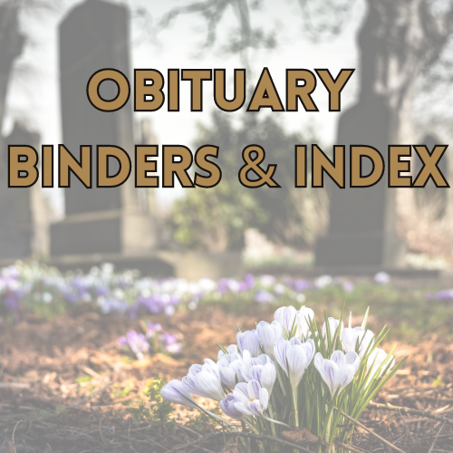 Obituary binders and index